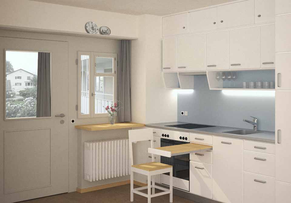 Die Küchen im sanierten Espenhof Süd (Visualisierung) orientieren sich an den ursprünglichen Räumen aus der Gründungszeit.