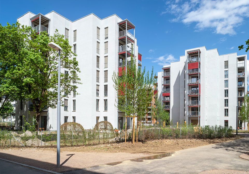 Aussenansicht der SAW-Siedlung Helen Keller. Aussenansicht der SAW-Siedlung Helen Keller.